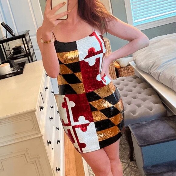New Route One Apparel Maryland Flag Sequin Mini Dress Size L - Picture 3 of 3